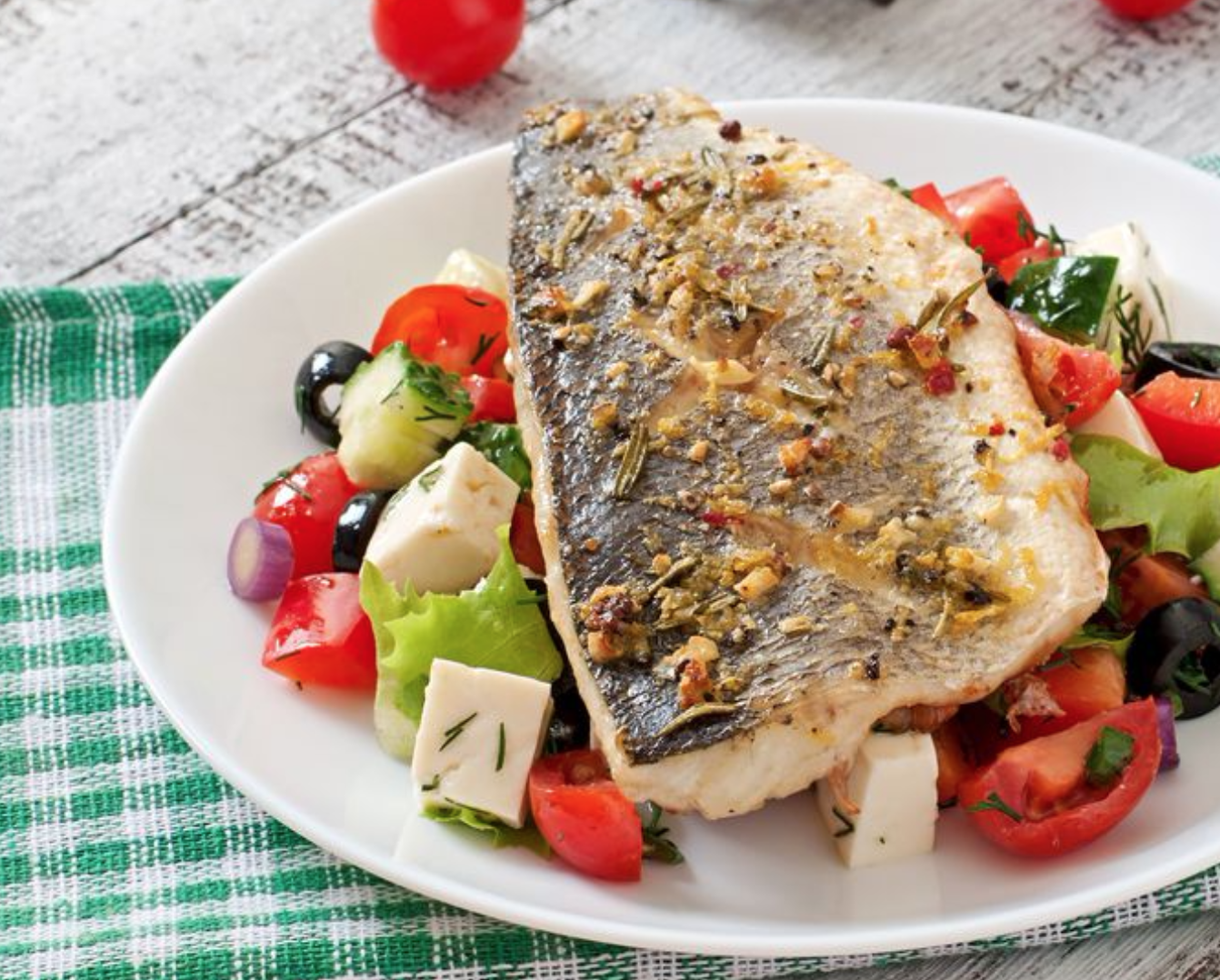 Baked Sea Bass With Greek Salad