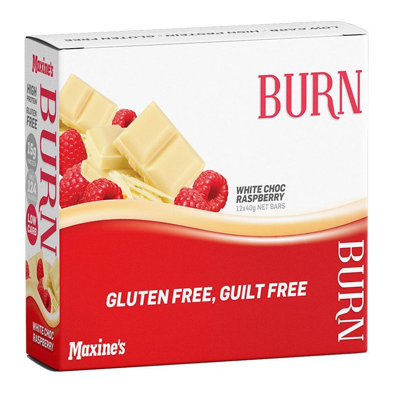 Burn Bar (Box of 12) - White Choc Raspberry - Maxine's | MAK Fitness